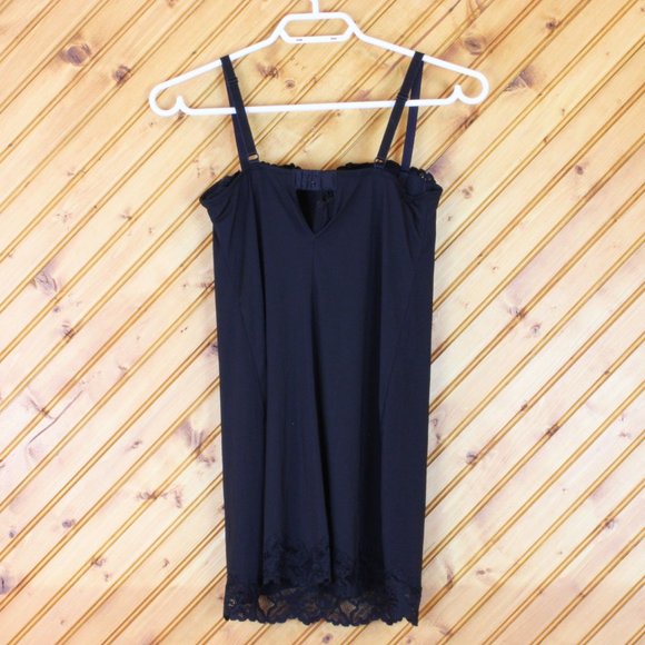 H&M Slip Size 8 Built-In Bra Black Mini Adjustable Straps Lightly Padded SP70 - Picture 4 of 5